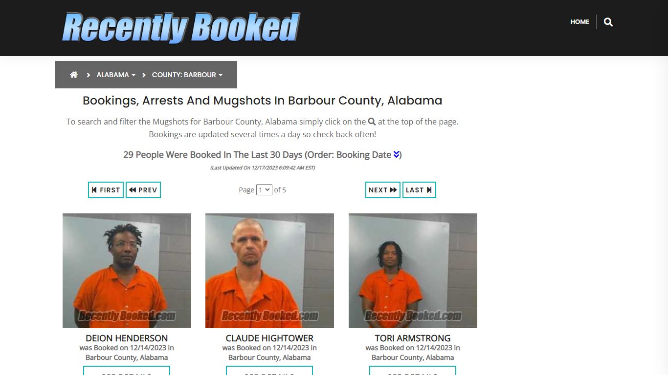 Bookings, Arrests and Mugshots in Barbour County, Alabama