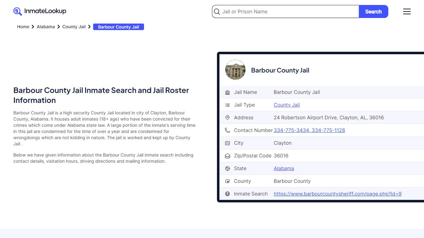 Barbour County Jail Inmate Search and Jail Roster Information
